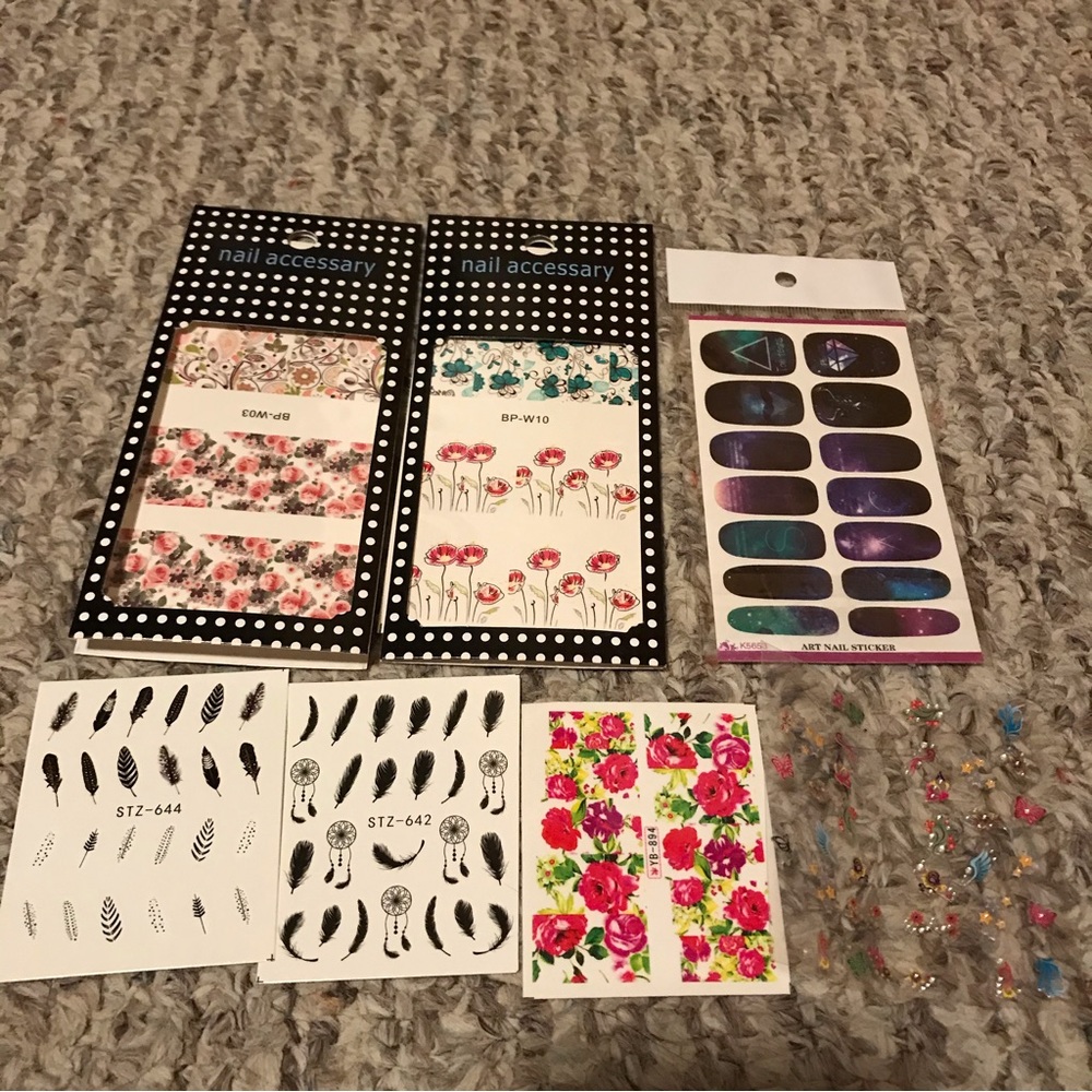 Nail Art Decals Lot Floral Flowers Galaxy and Boho Feathers